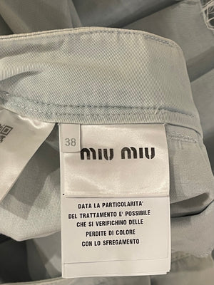 Miu Miu Light Blue Washed Denim Pleated Mini Skirt with Logo Detail Size IT 38 (UK 6) RRP £1,000