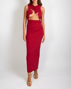 Christopher Esber Venus Tank Sleeveless Maxi Dress in Cherry with Ruched Details and Front Cut-Out Size UK 8 RRP £950