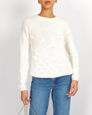 Loro Piana Cream Cashmere Knit Jumper with Knitted Flower and Crystal Details Size IT 42 (UK 10)