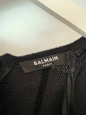 Balmain Black Striped Double Breasted Midi Dress with Gold Button Detail Size FR 44 (UK 16)