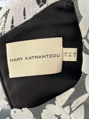 Mary Katrantzou Light Blue and Black Flocked Tulle Midi Ruffle Dress Size UK 8 RRP £1,970