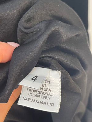 Naeem Khan Black Velvet Midi Dress with Tulle Applique Size US 4 (UK 8)