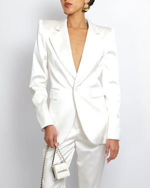 Saint Laurent White Silk Jacket and Trouser Suit Set Size FR 38 (UK 10)