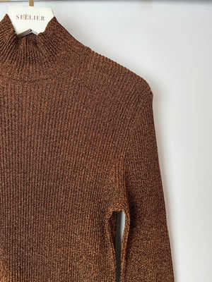 Hermès Bronze Metallic Knitted Longsleeve Jumper Size FR 34 (UK 6)
