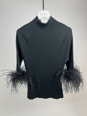 Lanvin Black Ribbed Top with Feathers Detail  Size S (UK 8)