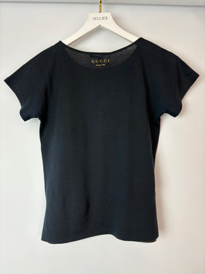 Gucci Vintage Black Short Sleeve Leather & Cotton Top Size XS (UK 6)