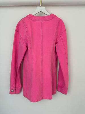*HOT* Chanel 21S Hot Pink Denim Jacket with Detachable Camelia Brooches Detail Size FR 34 (UK 6)