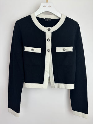 Chanel 24C Black & White Cashmere Long Sleeve Cardigan with CC Buttons Detail Size FR 36 (UK 8) RRP £3200