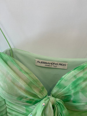 Alessandra Rich Light Green Silk Asymmetric Embellished Gown Dress Size IT 40 (UK 8) RRP £2,200