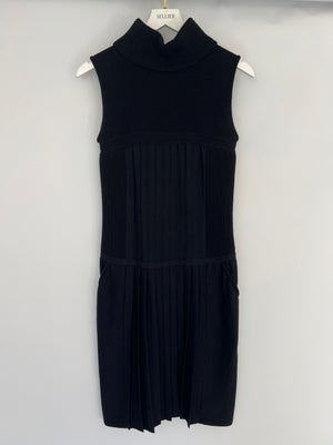 Chanel Black Sleeveless High-Neck Knitted Pleated Midi Dress with Pocket Detail Size FR 34 (UK 6)