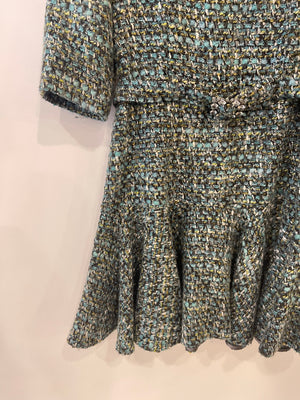 Dolce & Gabbana Blue Tweed Mini Dress with Crystal Belt Detail IT 44 (UK 12)