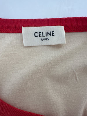 Céline Beige Logo Triomphe Short Sleeve T-Shirt Size FR 36 (UK 8)