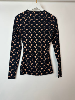 Marine Serre Black and Beige Moon Print Jersey Long Sleeve Top Size S (UK 8)