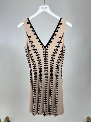 Alexander McQueen Beige V Neck Knit Dress with Black Stripe Intarsia Detail Size M (IT 44, UK 10) RRP £1125