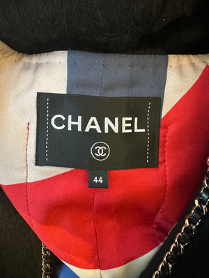*HOT* Chanel 19A Black Llama & Wool Coat with Gold Chain Trim and CC Buttons Size FR 44 (UK 12) RRP £6,730