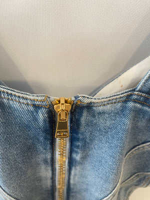 Balmain Denim Mini Dress with Silver and Gold Buttons Size FR 36 (UK 8)