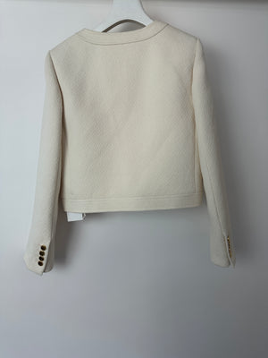 Celine Ivory Cream Cropped Jacket with Gold Buttons and Double Pockets Size 36 (UK 8) RRP £3200