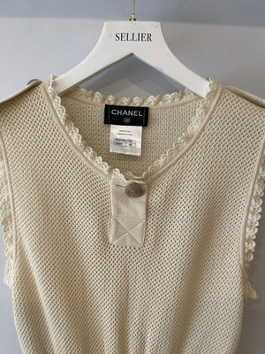 Chanel Cream Knit Sleeveless Mini Dress with Gold CC Logo Detail Size FR 38 (UK 10)