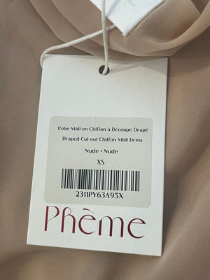 Pheme Paris Nude Chiffon Midi Dress with Cut Out Detail Size XS (UK 6)