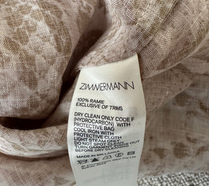 Zimmermann Tan Natura Linen Snake Print Shirt and A-Line Midi Belted Skirt with Pocket Detail Size 1 (UK 10)