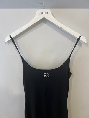 Miu Miu Black Midi Jersey Dress with White Logo Detail Size IT 38 (UK 6) RRP £1,060