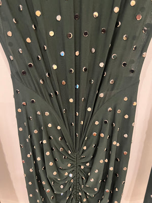 Alaia Dark Green Draped Maxi Dress with Silver Embellishments Size FR 36 (UK 8) RRP £2,900