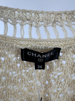 Chanel Beige Crochet Mini Sleeveless Dress with Camelia Buttons FR 36 (UK 8)