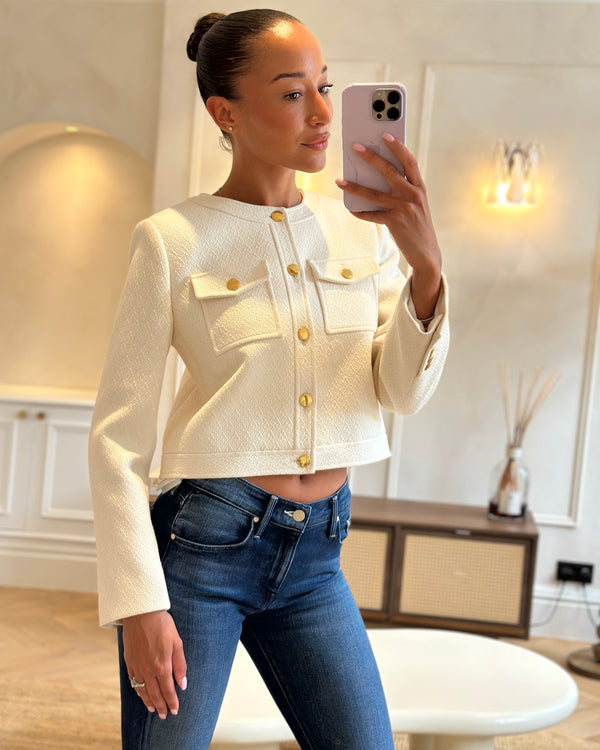 Celine Ivory Cream Cropped Jacket with Gold Buttons and Double Pockets Size 36 (UK 8) RRP £3200