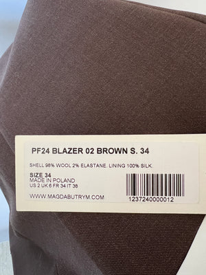 Magda Butrym PF/24 Brown Long Line Blazer with Shoulder Pad Detail Size FR 34 (UK 6)