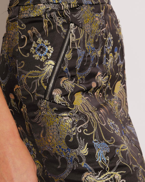 Louis Vuitton Black Mini Skirt with Multi-Colour Metallic Jellyfish Print and Silver LV Logo Zipper DetailsSize FR 36 (UK 8)