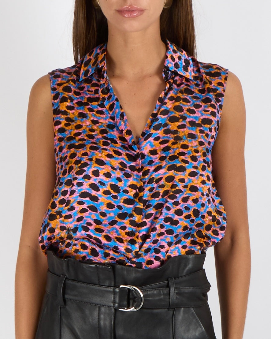 Christian Dior Multi-Colour Silk Leopard Print Sleeveless Blouse Size FR 36 (UK 8)