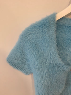 Jacquemus Blue La Maille Neve Cropped Brushed Cardigan with Gold Logo Size FR 38 (UK 10)