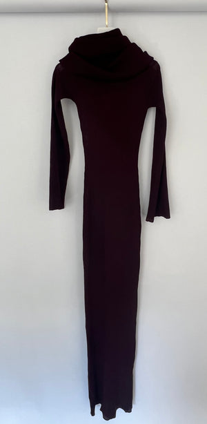 Ser.O.Ya Merlot Knitted Long Sleeve Galleria Maxi Dress with Raunched Neckline Detail Size XS (UK 4) RRP £330