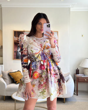 Zimmermann Multicoloured Linen Floral Long Sleeved Dress Size 3 (UK 14)