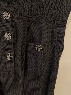 Chanel 20S Black Silk Knit Sleeveless Mini Dress with Silver CC Logo Details Size FR 34 (UK 6) RRP £2,500