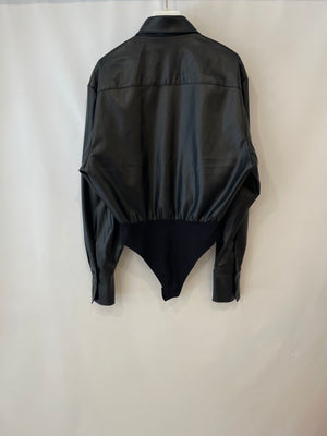 David Koma Black Faux Leather Long-Sleeve Bodysuit Size UK 8 RRP £925