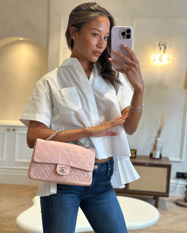*FIRE PRICE* Chanel Vintage Baby Pink Classic Medium Double Flap Bag in Lambskin Leather with Silver Hardware