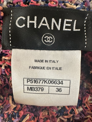 Chanel Purple, Pink & Orange Tweed Short Dress with Hot Pink Buttons Detail Size FR 36 (UK 8)