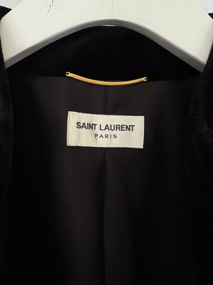 Saint Laurent Black Velvet Cropped Blazer Jacket With Silver Chain Detail Size FR 38 (UK 10)