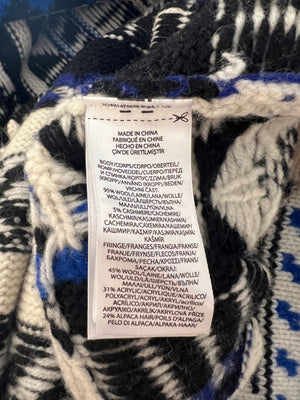 Polo Ralph Lauren White, Blue, and Black Wool-Blend Belted Cardigan with Fringe Trim Detail Size M (UK 10) RRP £795