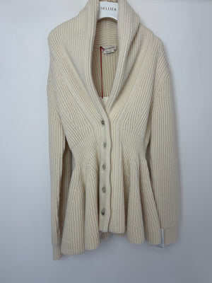 Alexander McQueen Cream Wool Peplum Cardigan Size XL (UK 14)