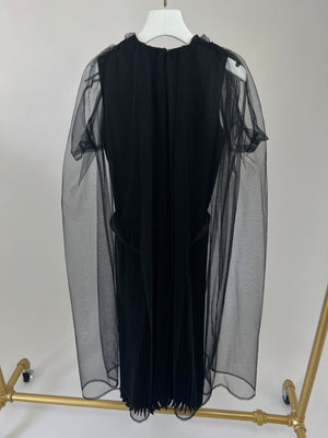 Noir Kei Ninomiya Black Layered Shear Halter Neck Pleated Dress with Belt Detail IT 38 (UK 6)