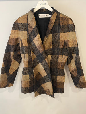 Christian Dior Brown Linen and Silk Geometric Printed Blazer Jacket Size FR 42 (UK 14)