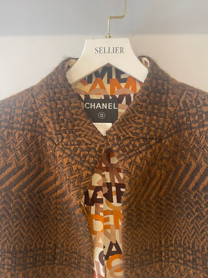 Chanel Brown Wool Jacket with Interior Silk Logo Prints Size FR 34 (UK 6)