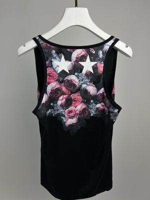 Givenchy Black and Pink Rose Printed Vest Top Size M (UK 10)