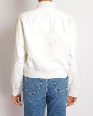 Hermès Cream Cliquetis Bomber Jacket with Leather and Logo Details Size FR 38 (UK 10)