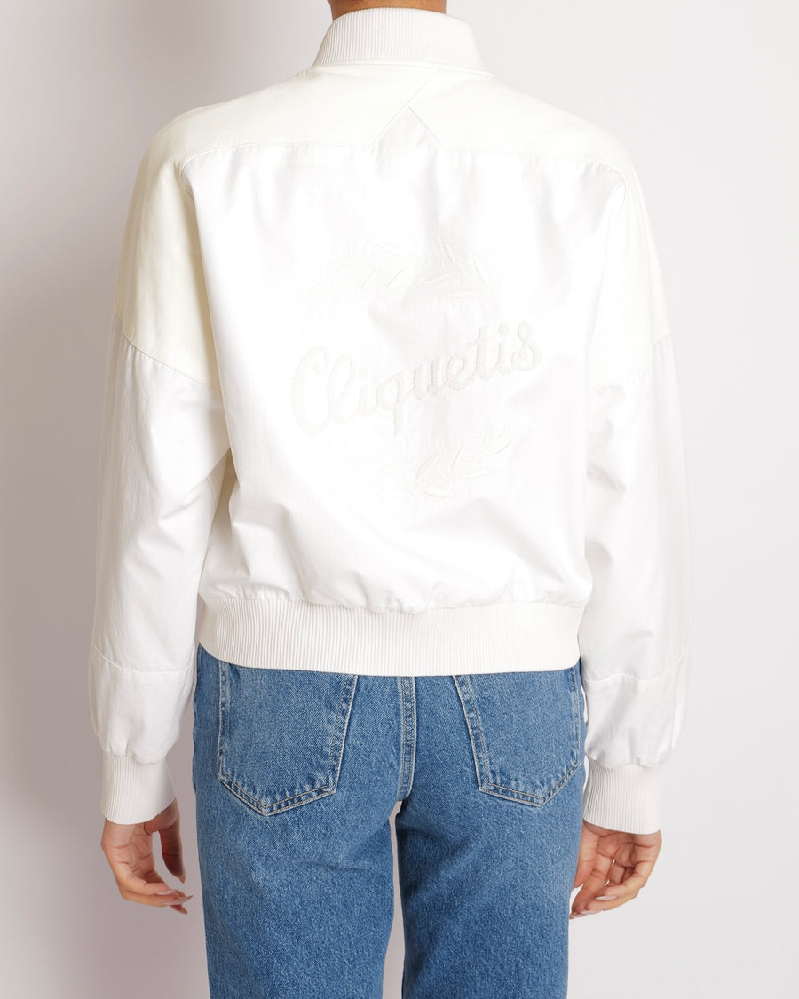 Hermès Cream Cliquetis Bomber Jacket with Leather and Logo Details Size FR 38 (UK 10)