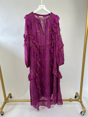 Ulla Johnson Purple Embellished Floral Maxi Dress with Ruffled Detail Size US 4 (UK 8)