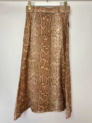 Zimmermann Tan Natura Linen Snake Print Shirt and A-Line Midi Belted Skirt with Pocket Detail Size 1 (UK 10)