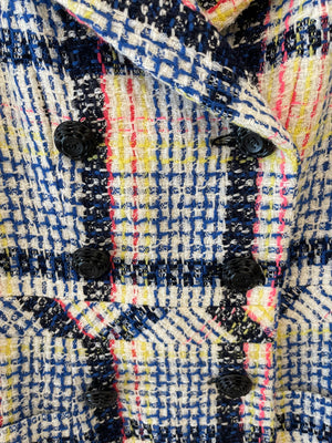 Chanel Blue and Multicolour Tweed Jacket With Black Logo Buttons and Satin Bow Details Size FR 38 (UK 10)